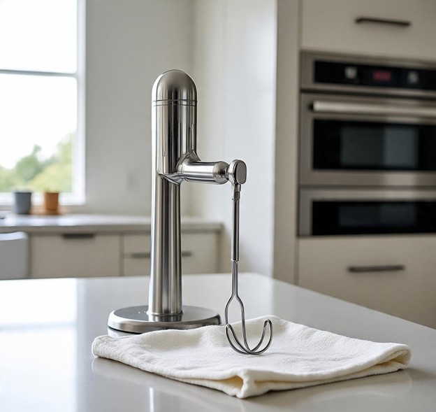 clean stand mixer attachments organized on towel