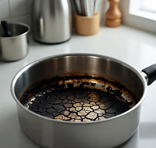 Scorched rice at the bottom of an Instant Pot inner pot