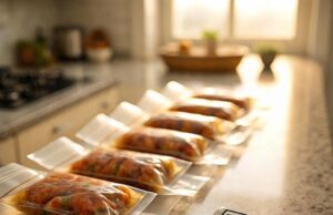 Why Your Kitchen Stress Isn’t About Time — It’s About Tools (And How to Finally Fix It) kitchen counter with vacuum sealed food and digital probe thermometer