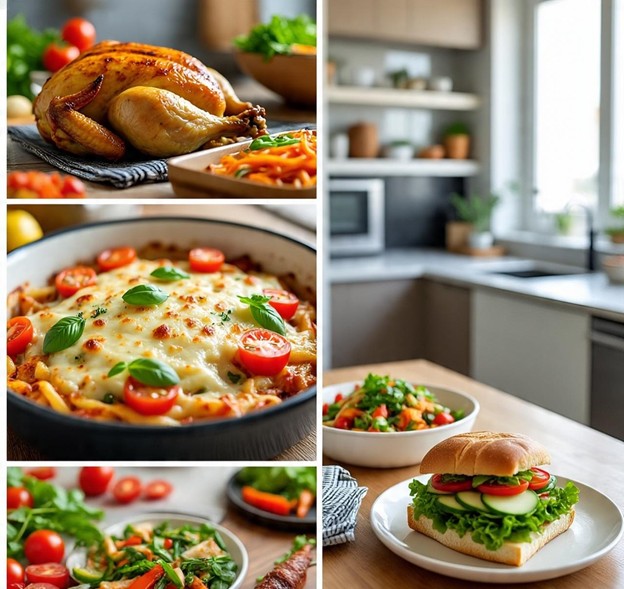 A comparison of prepared make-ahead dishes next to fresh last-minute items