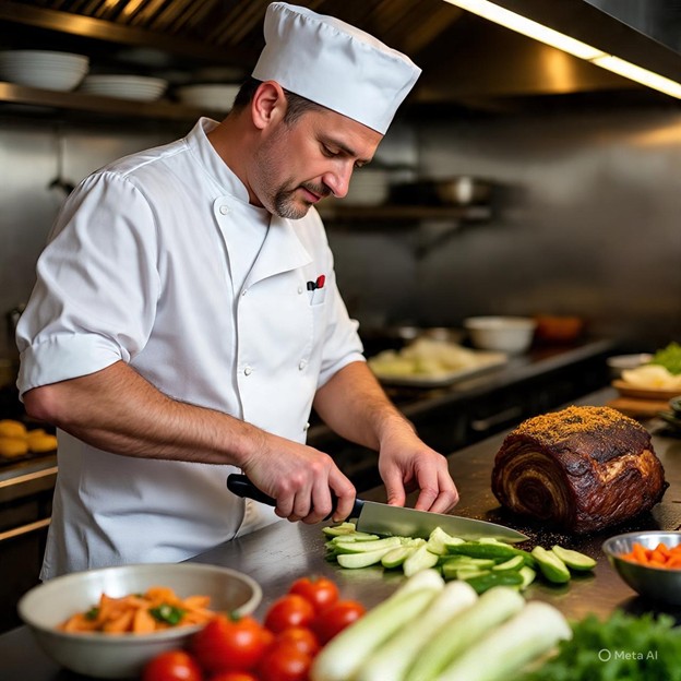 Alt text: A home cook enjoying a peaceful moment in the kitchen, with several dishes coming together smoothly